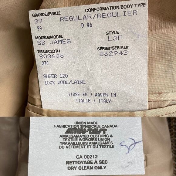 SAMUELSHON Wool Button Front Blazer Brown Tan 39R - Picture 10 of 11